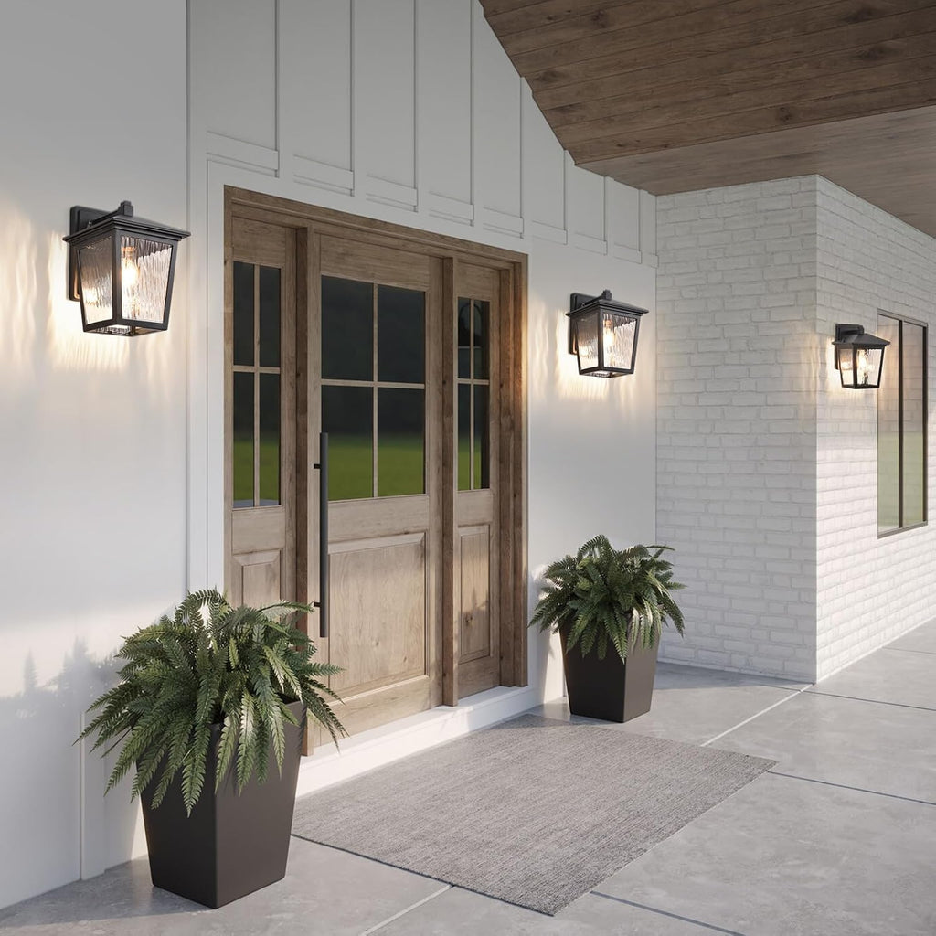 Outdoor Wall Light, Exterior Waterproof Wall Sconce in Black, Anti-Rust Outdoor Light Fixture with Water Glass, Modern Outdoor Wall Lantern for House Balcony Entryway Garage