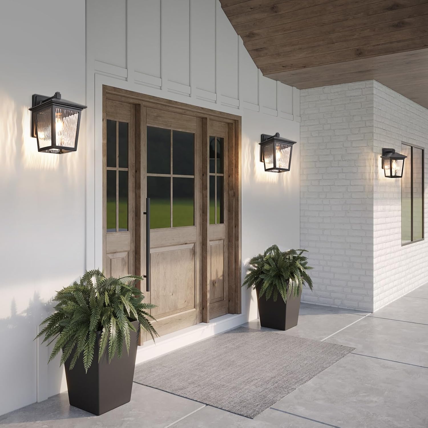 Outdoor Wall Light, Exterior Waterproof Wall Sconce in Black, Anti-Rust Outdoor Light Fixture with Water Glass, Modern Outdoor Wall Lantern for House Balcony Entryway Garage