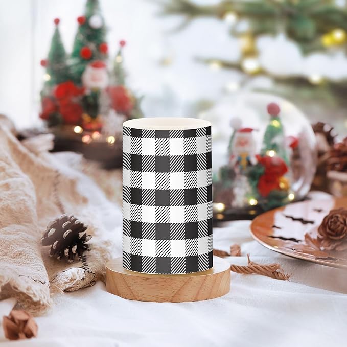 Flickering Flameless Candles, Black White Buffalo Plaid LED Candles with Remote Timer, Set of 2 Battery Operated Candle for Valentine Wedding Birthday