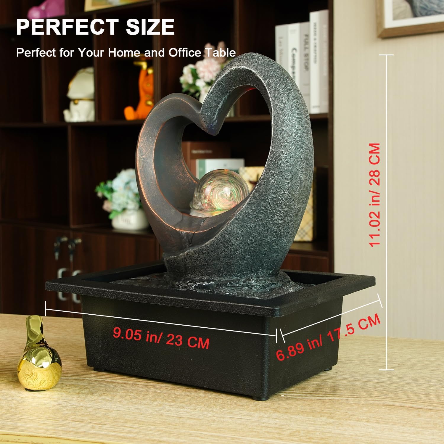 Spinning Orb Rock Cascading Tabletop Fountain, Zen Meditation Indoor Waterfall Feature with ON/Off Switch, Waterfall Fountain with LED Light for Home Office Bedroom