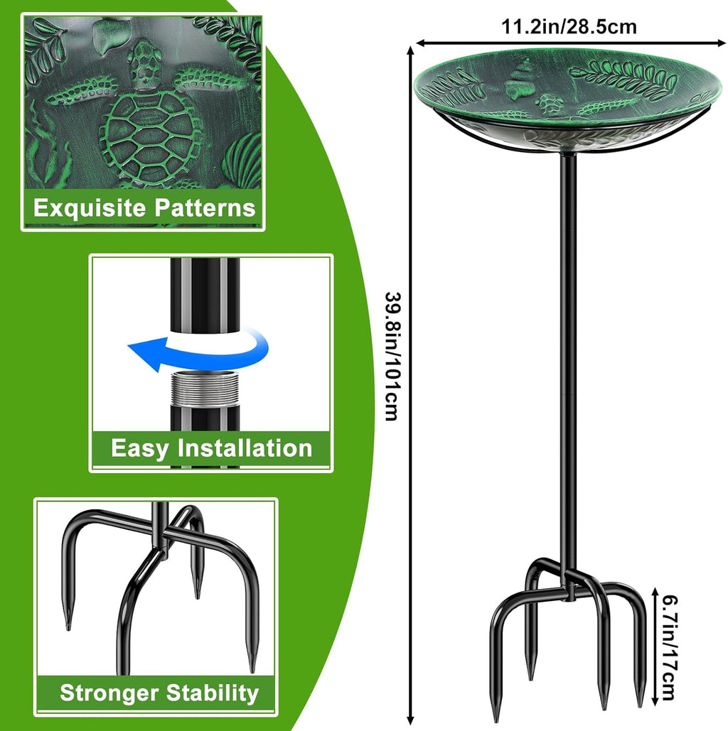 Metal Bird Bath for Outside, Detachable Birdbath & Birdfeeder with Base Stake, Vintage Bird Baths Feeder Bowl for Outdoors Garden Yard Lawn Decor (Vintage Green)