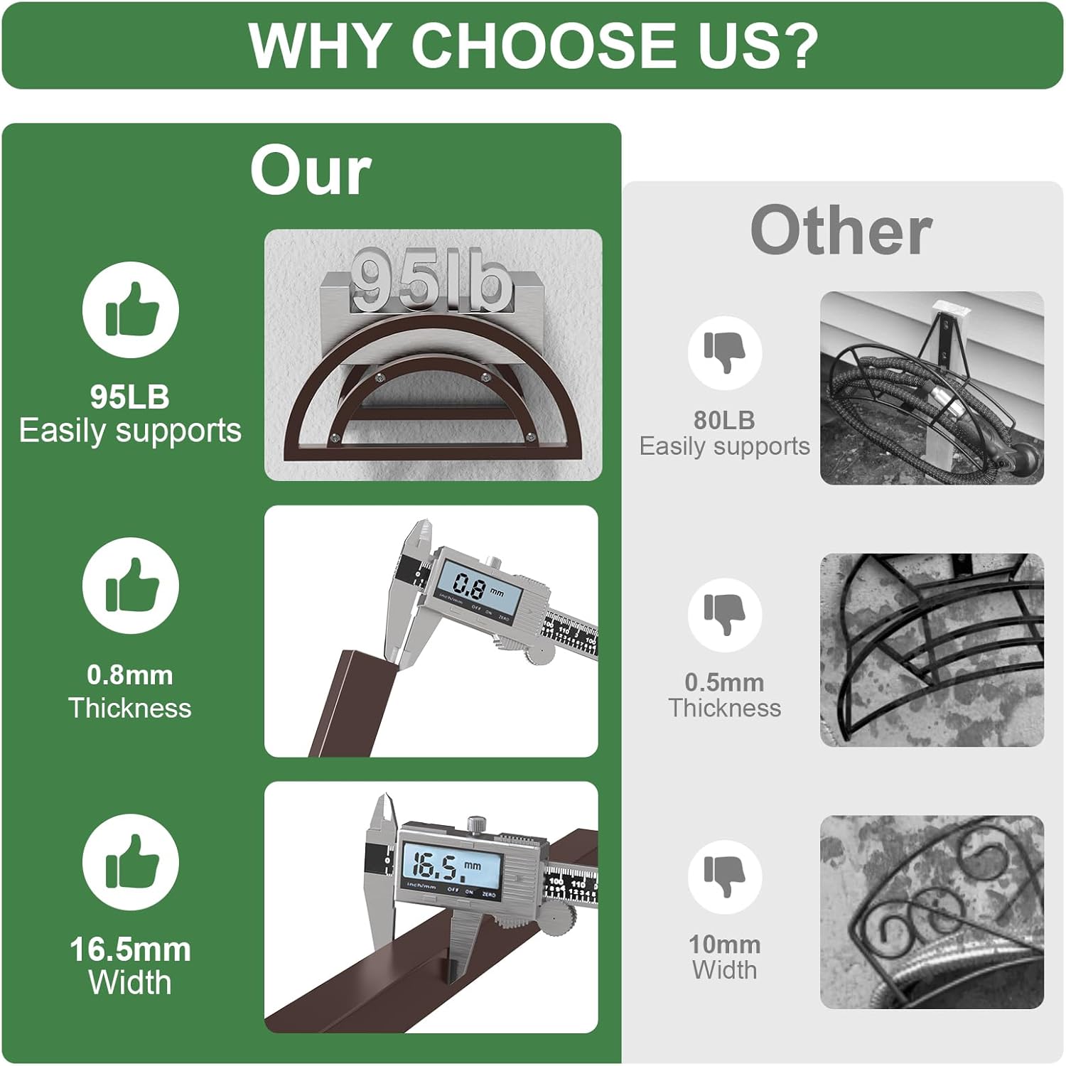 OLV Garden Hose Holder, Outdoor Hose Holder Wall Mounted Holds 125-ft Hose, Heavy Duty Metal Hose Hanger, Sturdy Detachable Hose Reel Storage Organizer, Hose Rack for Outside Garden Lawn Yard, Bronze