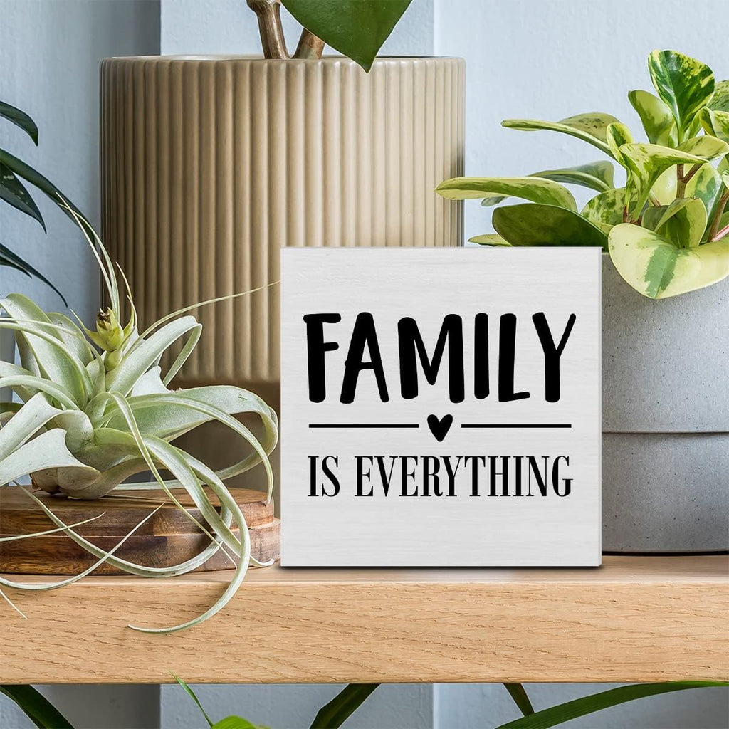 Family is Everything Decorative Wooden Box Sign Family Home Wood Block Plaque Decor Rustic Shelf or Wall Display for Living Room Bedroom