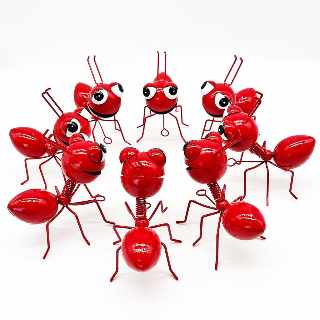 Metal Yard Art Garden Decor for Outside Cute Ants Yard Decorations Outdoor Lawn Ornaments Backyard Gifts for Mom - Set of 8（All Red）