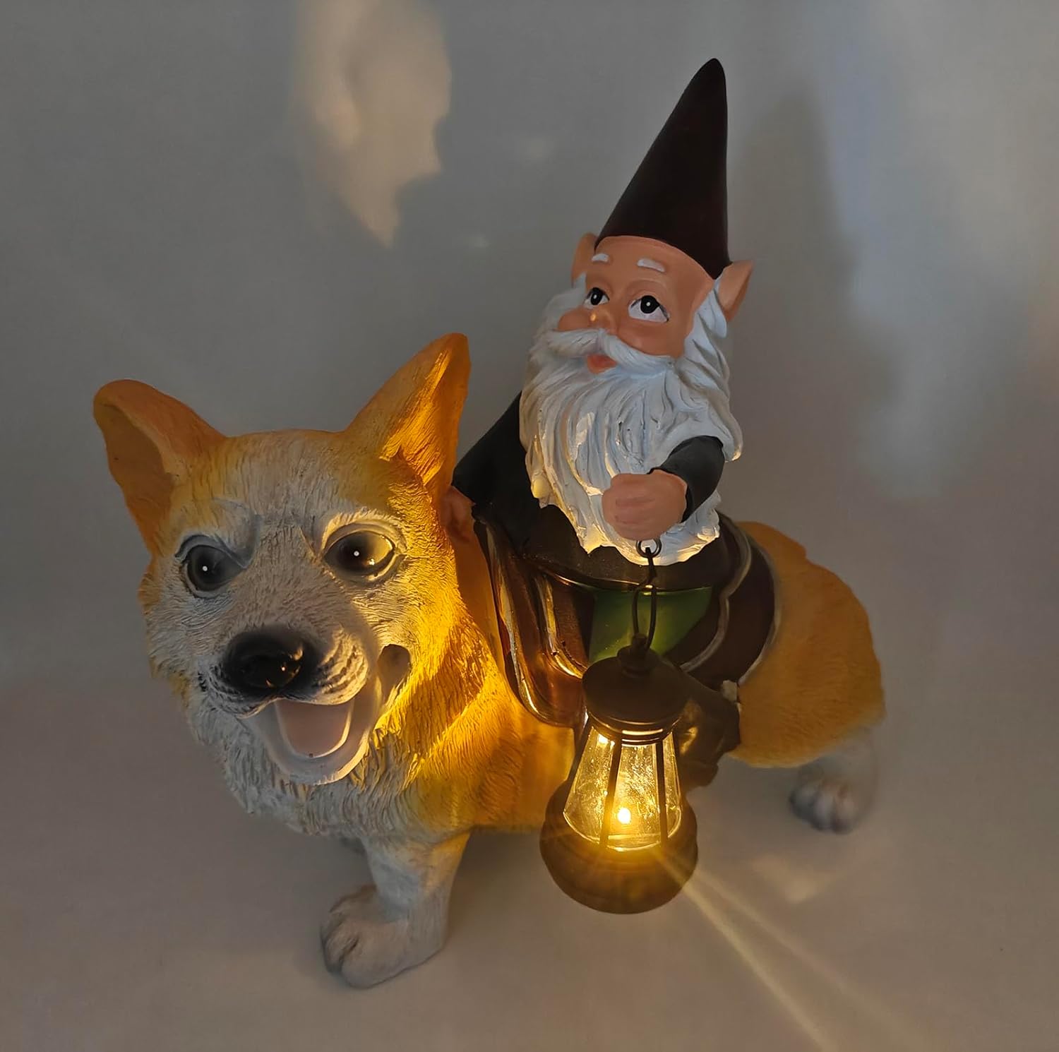 Solar Gnome Corgi Statues Lights Garden Statue Lamp for Patio Balcony Yard Lawn Corgi Gifts Gnome Gifts