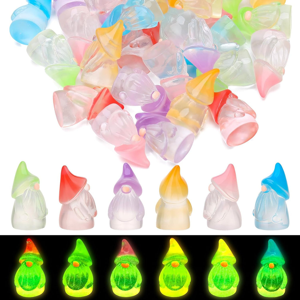 30 Pcs Luminous Mini Resin Gnomes, Tiny Gnomes Fairy Garden Statues Glow in The Dark Miniature Gnome Figurines Decor for Landscape, Outdoor, Patio, Yard, Lawn (6 Colors)