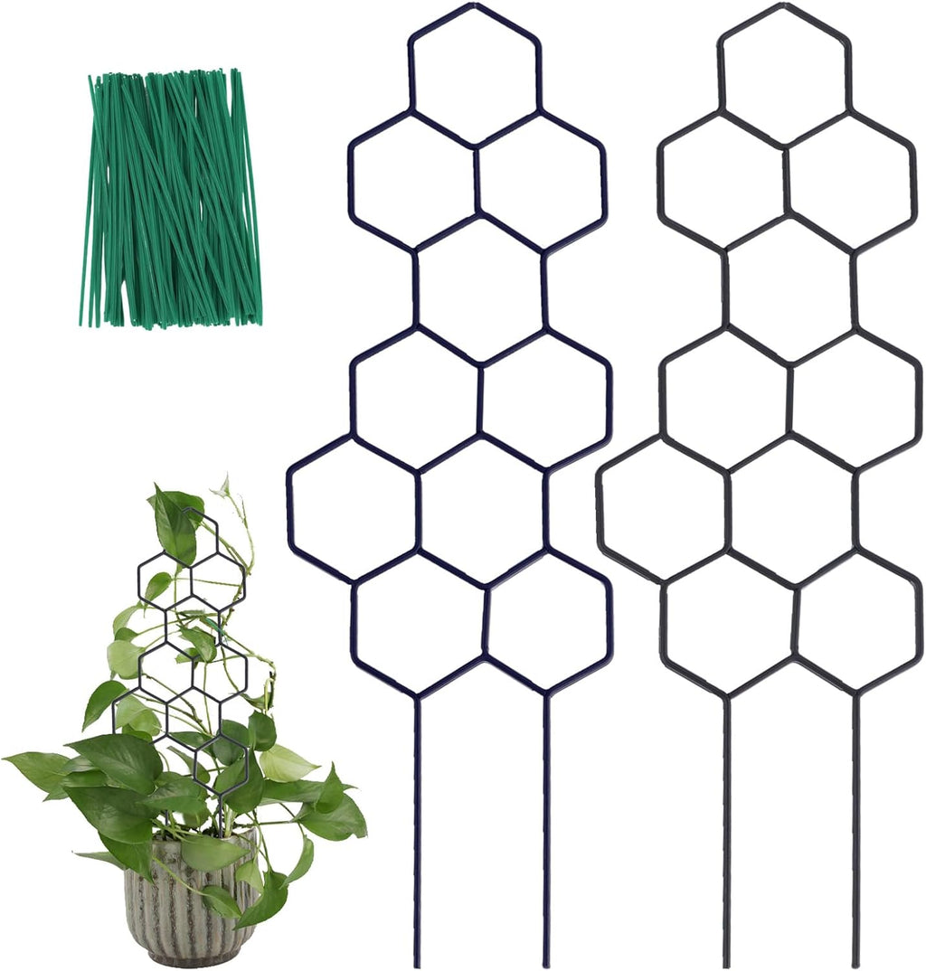 Small Trellis for Potted Plants, 15.94 inch Metal Plant Trellis for Climbing Plants Indoor Pot Honeycomb Shape Lattice for Ivy Vines Hoya Houseplants Flower 2 Pack