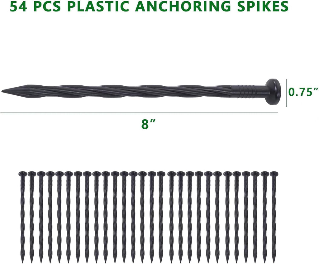 No Dig Landscape Edging Kit 60FT 2IN Tall with Scissors, Heavy Duty PP Material Garden Edging with 54 Anchoring Spikes, Edging for Landscaping, Garden, Black