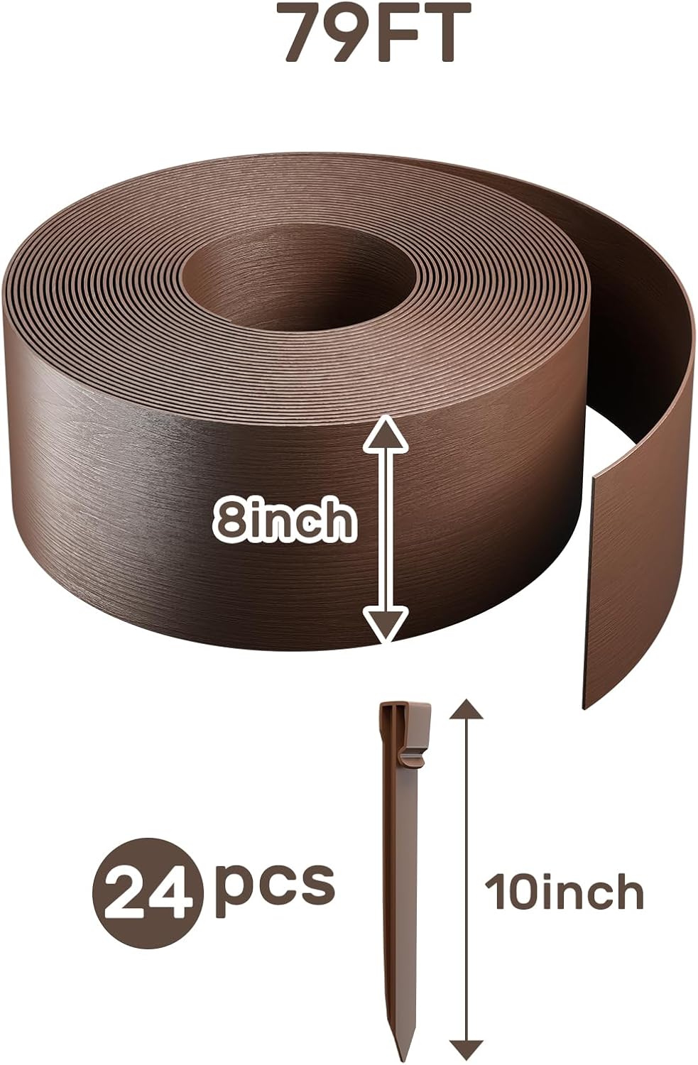 AGTEK 78FT Plastic Landscape Edging Coil Kit, 8 inch High Terrace Board Garden Edging Border with 24 Stakes