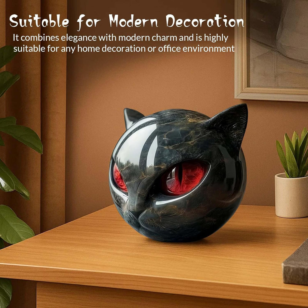 Luxury Black Cat Stone Sculpture Handcrafted Marble Look Resin Statue with Amber Eyes Elegant Home Decor & Gift-Ready Art Piece Figurine Carved Healing Gifts for Cat Lovers (Red Eyes)