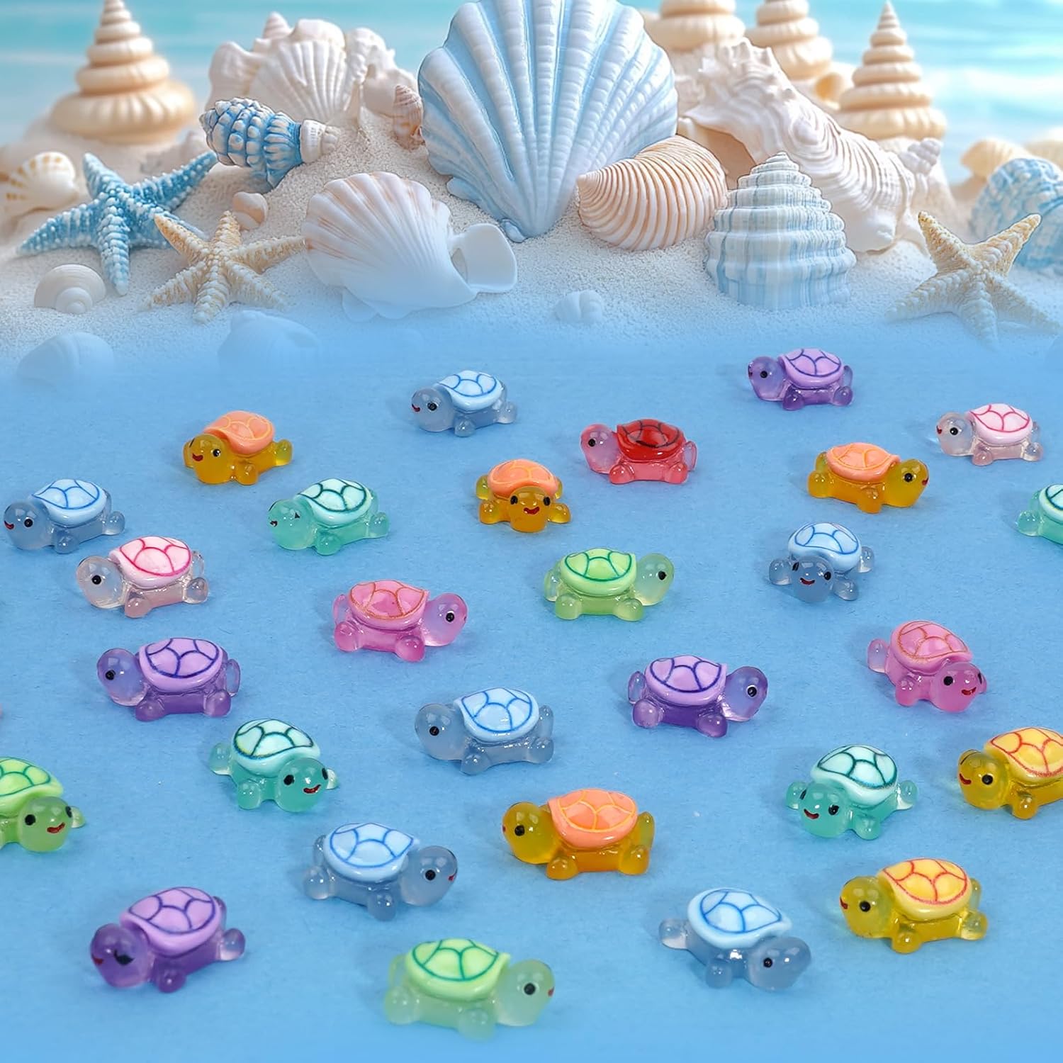 Mini Resin Turtles Figures to Hide, 72 PCS Tiny Resin Animal Figurines Little Small Plastic Turtles Miniature Festival Rave Trinkets Bulk Glow in the Dark for Micro Fairy Garden Aquarium Decor