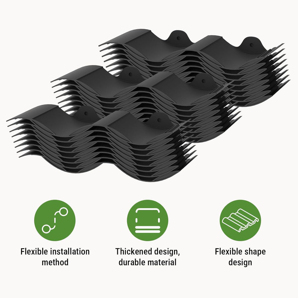 Mars Villa Landscape Edging 40FT, Interlocking Landscape Edging 5.9In Lawn Edging with 64 Stakes, Plastic Flower Bed Border Flexible Edging for Landscaping, Lawn Patio (Black,32Pcs)