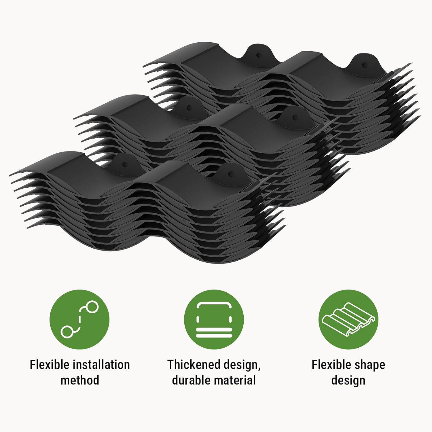 Mars Villa Landscape Edging 40FT, Interlocking Landscape Edging 5.9In Lawn Edging with 64 Stakes, Plastic Flower Bed Border Flexible Edging for Landscaping, Lawn Patio (Black,32Pcs)