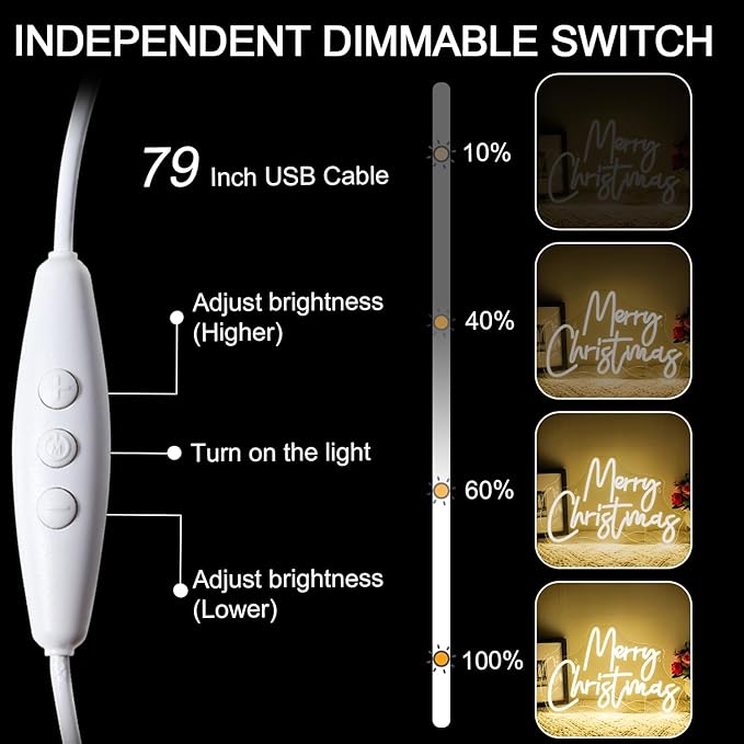 WLHOPE Merry Christmas Neon Sign,Warm White Christmas Neon Signs for Wall Decor,Dimmable Merry Christmas Led Signs for Christmas Party Backdrop Bedroom Window Bar Club Shop,Christmas Gift Decoration