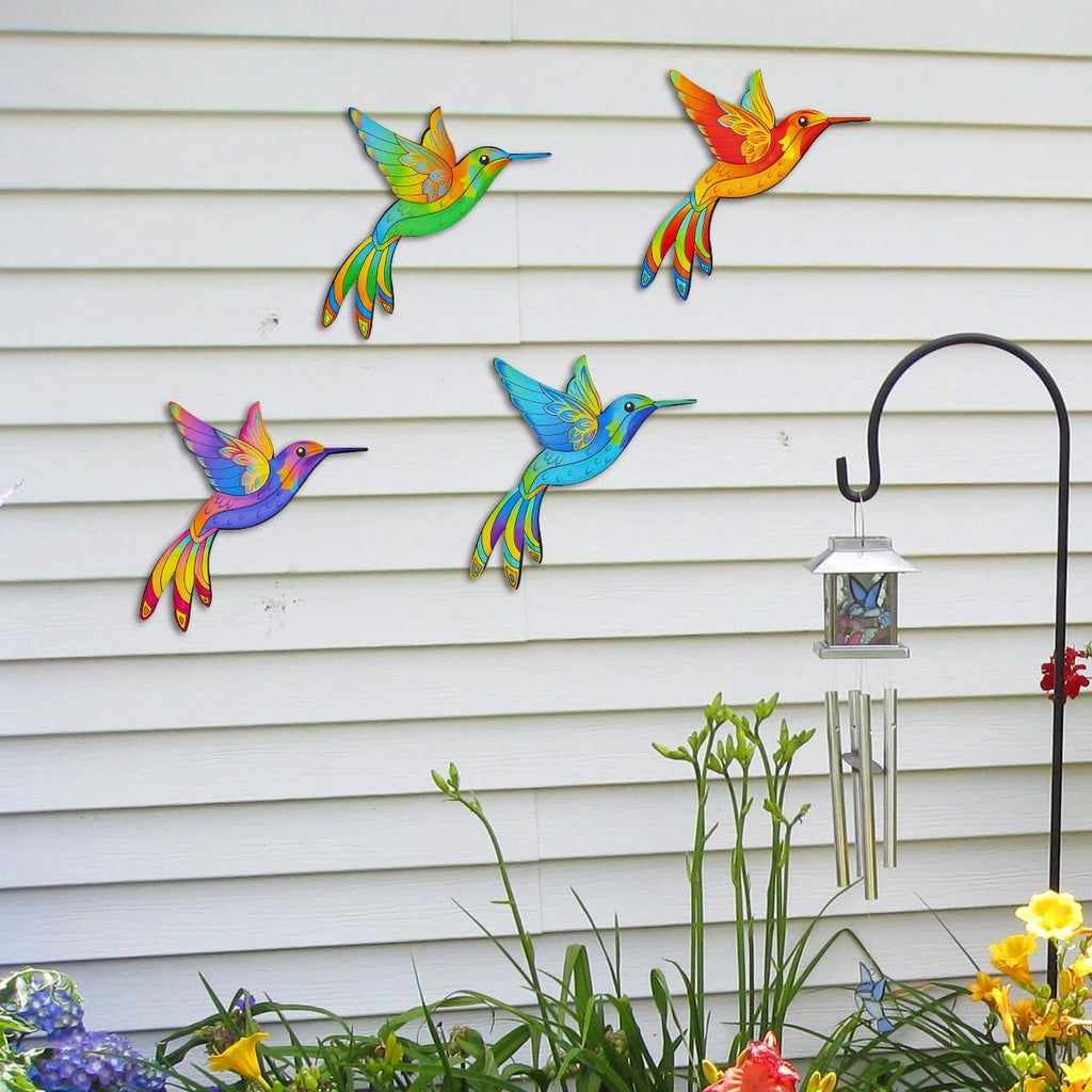 Metal Hummingbird Wall Decor,Outdoor Fence Birds Art Decoration,Hanging Decorations for Garden,Yard,Patio Balcony,Great Gifts for Family Friends(4 Pack)