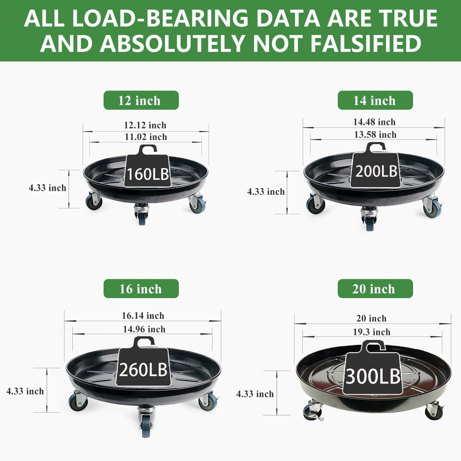 1 Pack Metal Plant Caddy with Wheels 20 Inch Black, Round Rolling Heavy Duty Plant Dolly, Heavy Plant Pot Mover Outdoors or Indoors, The Metal Wheel Can Rotate 360 Degrees or Lockable.