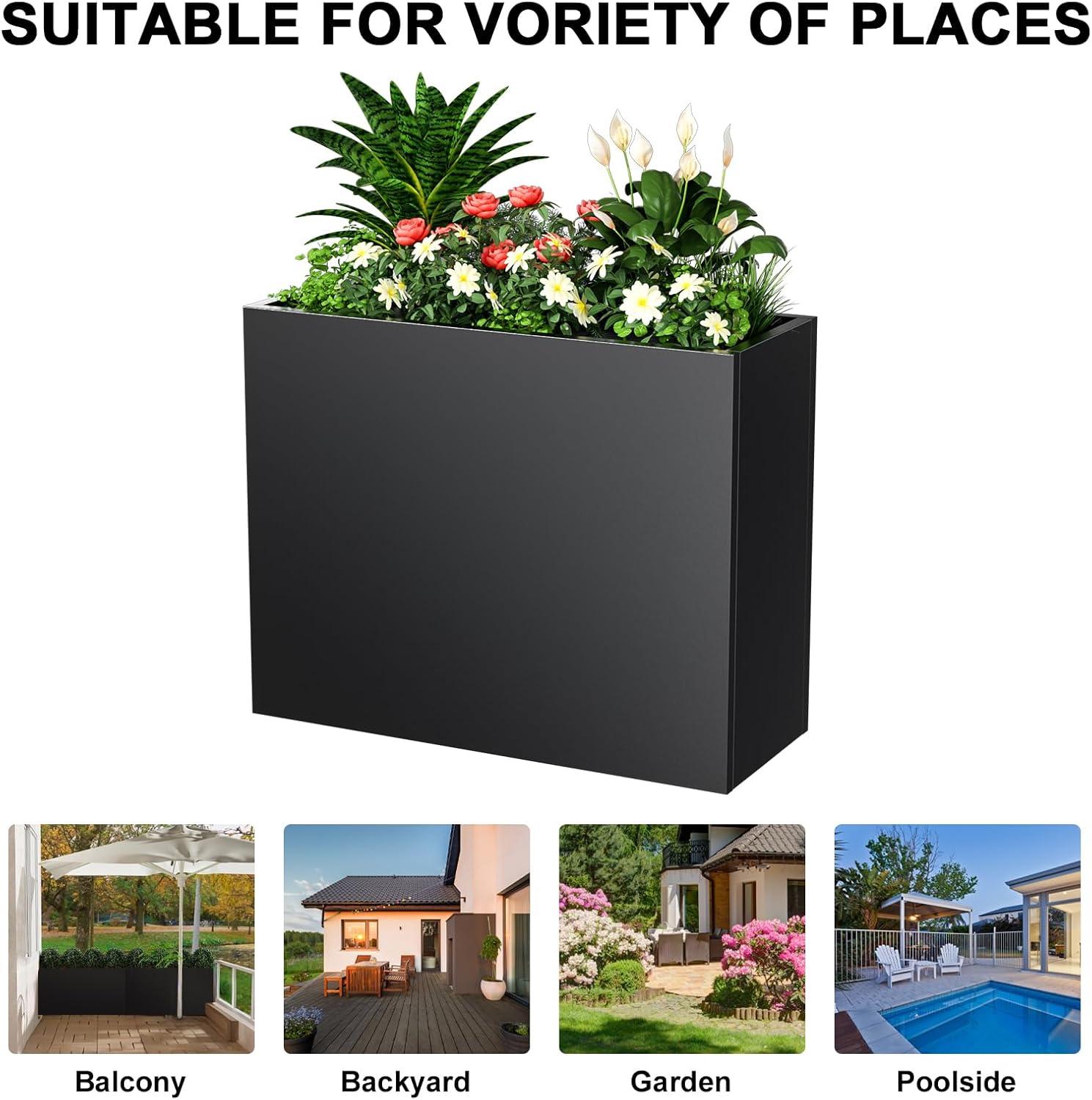Metal Planter Box, Outdoor Heavy Duty Metal Garden Planter Spliced Flower Pot with Partitions, All-Weather Use with Drainage Holes for Patio/Porch-30 x 24" x 12"