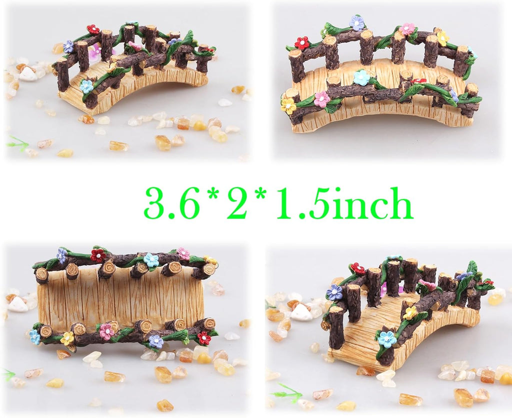 Kai Dream Miniature Fairy Garden Accessories Set, 3 Piece Resin Decorative Landscape Kit with Arch, Bridge and Slide, Floral Garden Ornaments