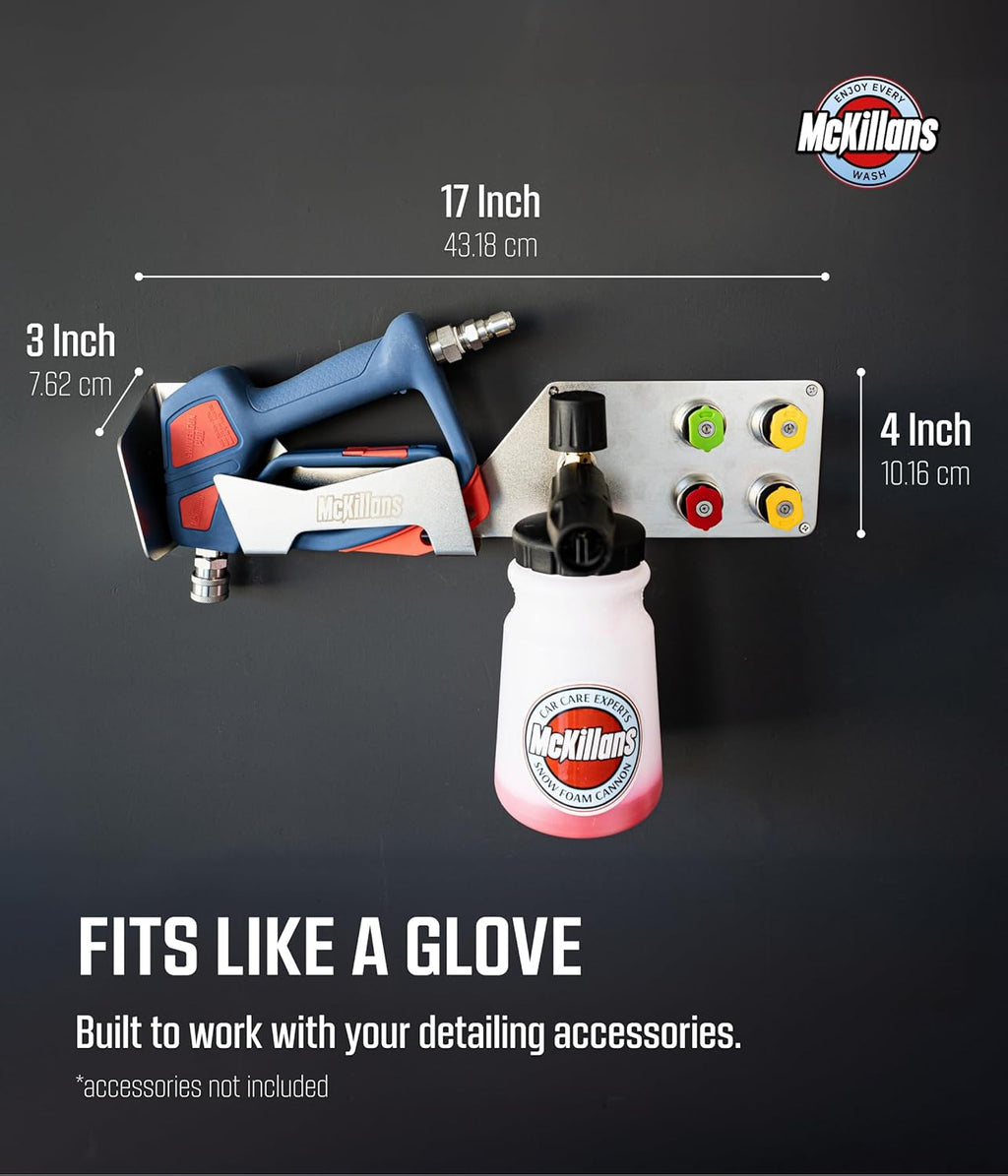 McKillans® Stainless Wall Organizer PRO - Pressure Washer Gun & Foam Cannon Holder - Foam Cannon Wall Mount Quick Connect - Tip & Nozzle Holder - Wall Mounted Garage Organizer