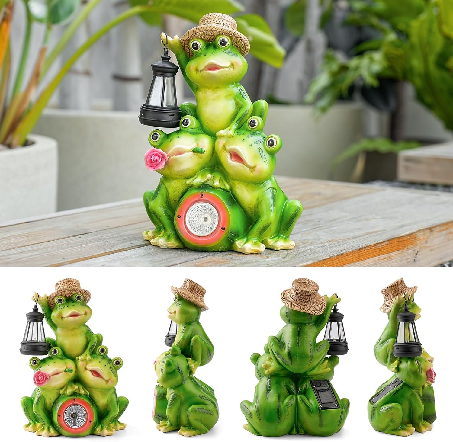 Solar Frog Family Garden Statue Three Frog Figurines with Lantern & LED Light – Cute Solar Yard Decor for Lawn, Patio & Outdoor Pathway – Resin Waterproof Garden Ornament (Family Frogs)