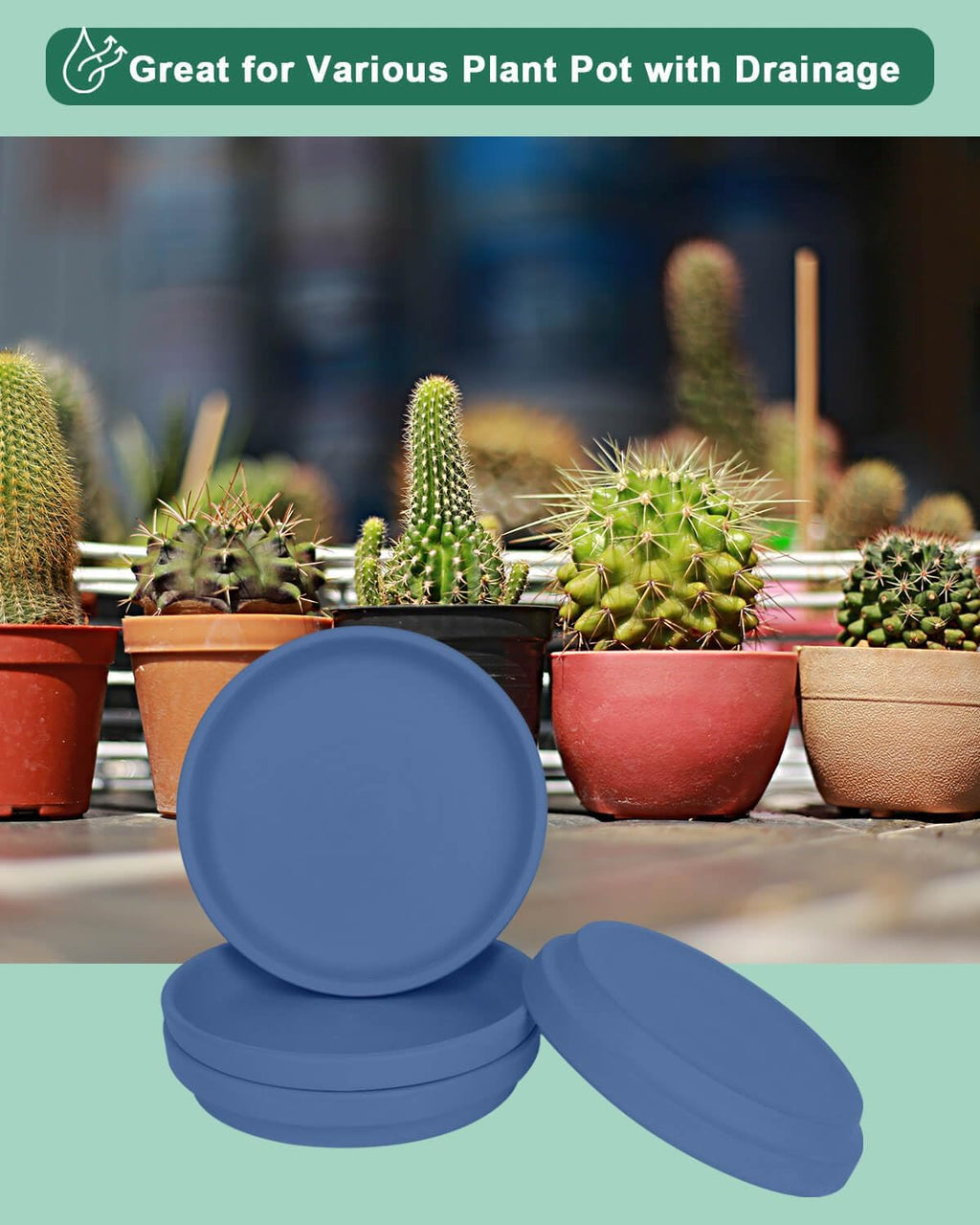 vensovo 8 Inch Steel Blue Terracotta Plant Saucer Pots Tray - 4 Pcs Round Planter Saucers for Indoor & Outdoor Plants, Large Clay Trays Perfect for 7 Inch 7.5 Inch 8 Inch Flower Pot