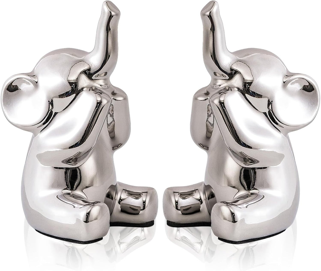 Loving Pair of Small Silver Elephant Statues Silver Home Decor Modern Boho Style Figurine Decorative Ornaments for Living Room, Bedroom, Office Desktop, Cabinets, Shelf