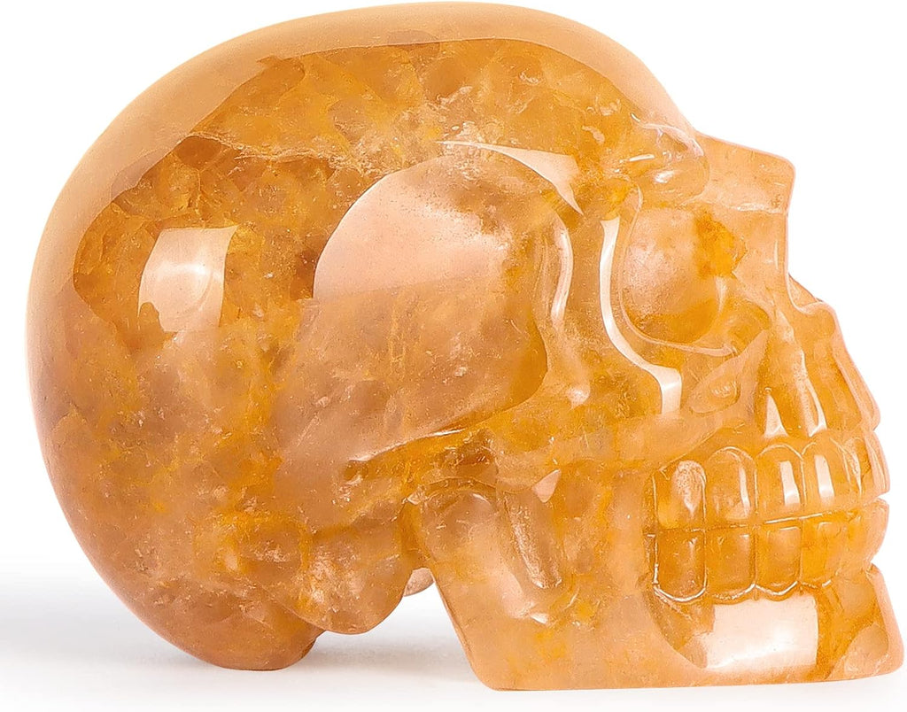3.0" Citrine Crystal Skull Figurine Healing Stones Carved Sugar Skull Head Sculpture Decor Day of The Dead Statue Ornaments Decorations