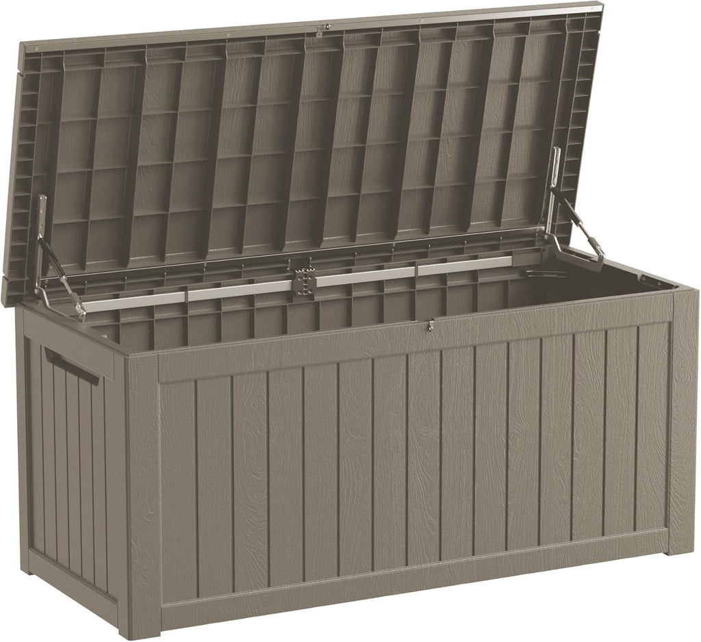 230 Gallon Double-Wall Resin Deck Box - Lockable Waterproof Outdoor Storage Box, 1000lbs Capacity & Doubles as Seating for Patio Furniture - Garden Tools, Pool Accessories (Brown)