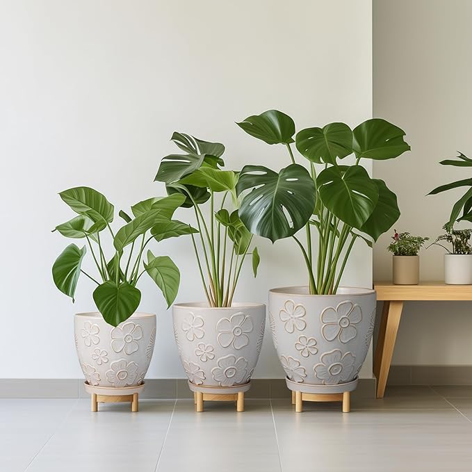 10 Inch Ceramic Planter Pot Large Plant Pot for Indoor Plants Outdoor Round Flower Pot with Drainage Hole and Saucer for Home Garden Decor White