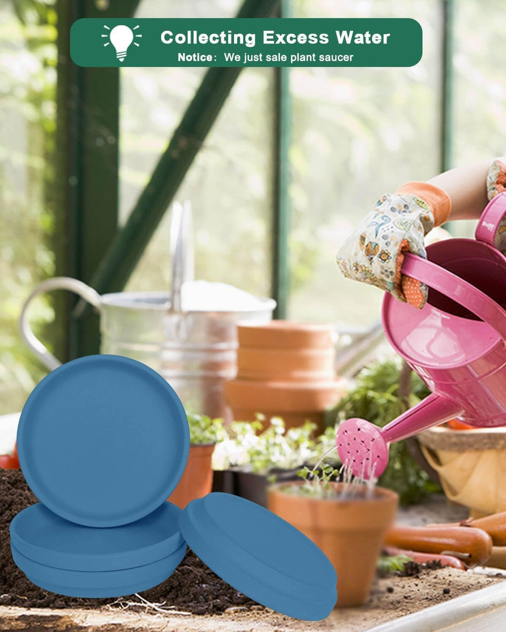 vensovo 8 Inch Steel Blue Terracotta Plant Saucer Pots Tray - 4 Pcs Round Planter Saucers for Indoor & Outdoor Plants, Large Clay Trays Perfect for 7 Inch 7.5 Inch 8 Inch Flower Pot