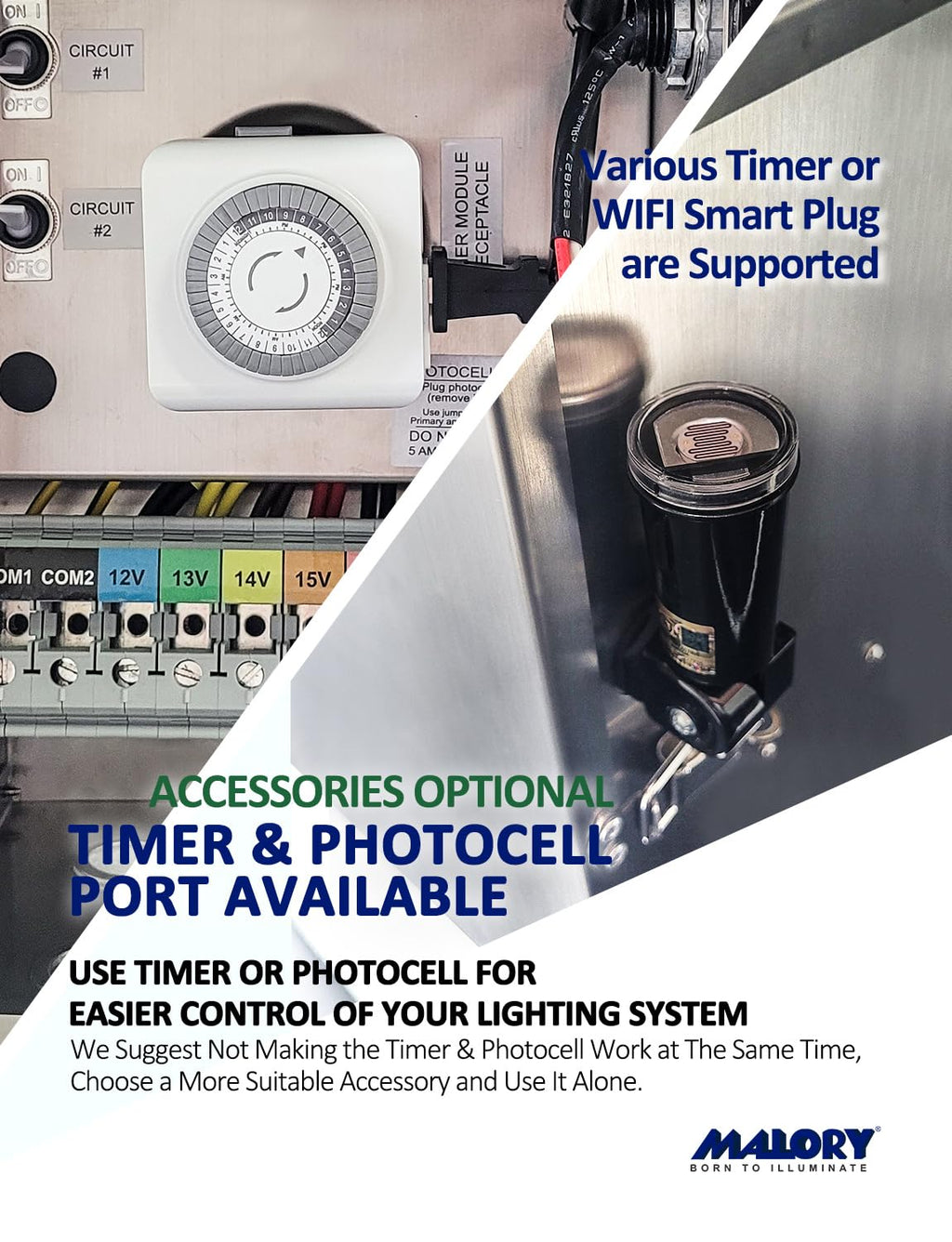 MALORY 600W Low Voltage Transformer with Timer & Photocell for Landscape Lighting,120V AC to 12/13/14/15/16/17/18/22V Multi-Tap Power Supply for Outdoor Landscape Lights,Yard Lights,Garden Lights