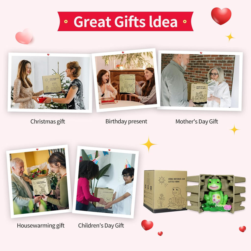 Upgraded Size Solar Garden Outdoor Statues Frog Mother and Little Frog with 6 LED Solar Figurine for Lawn,Patio, Balcony, Yard Decor Unique Gift, for Mom, Grandma,Father,Woman