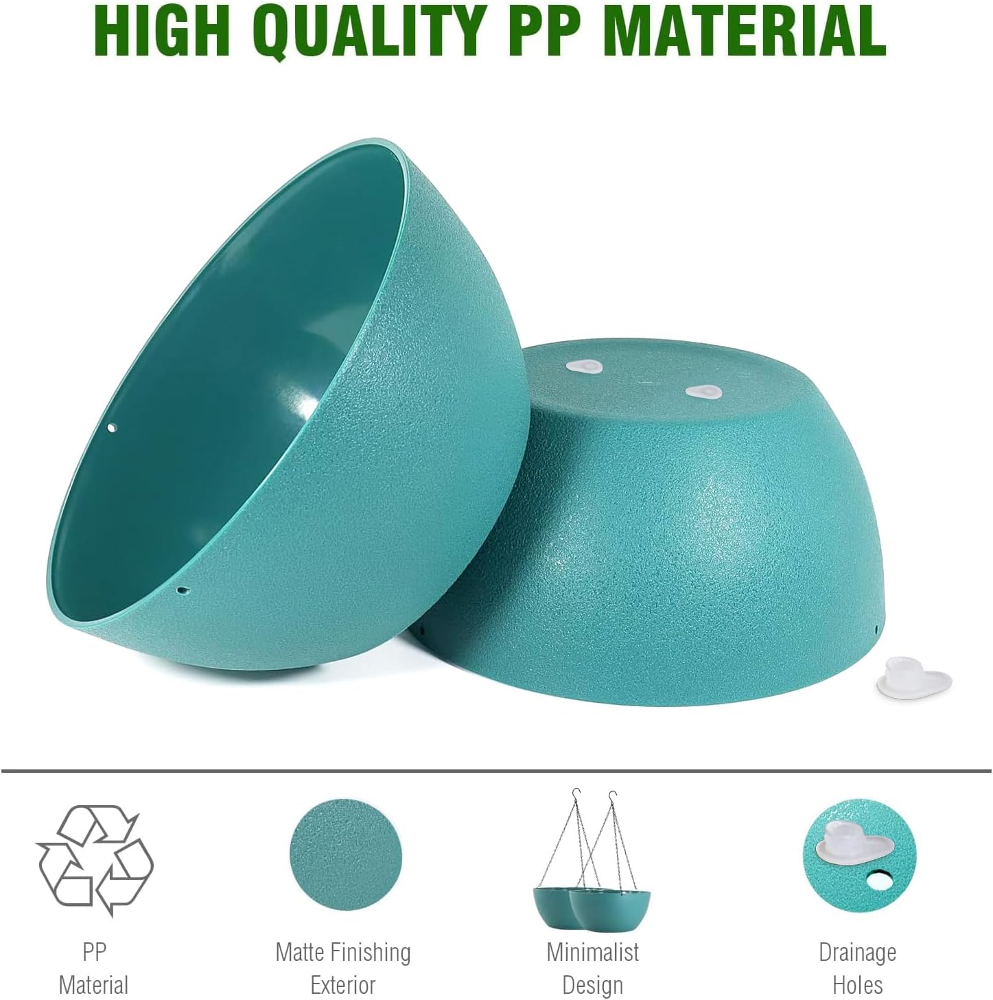 10 inch Hanging Planters for Outdoor Indoor Plants with Drainage Holes and Chain, 2 Pack Round Hanging Flower Pots for Garden Home Porch Decor, Blue Green