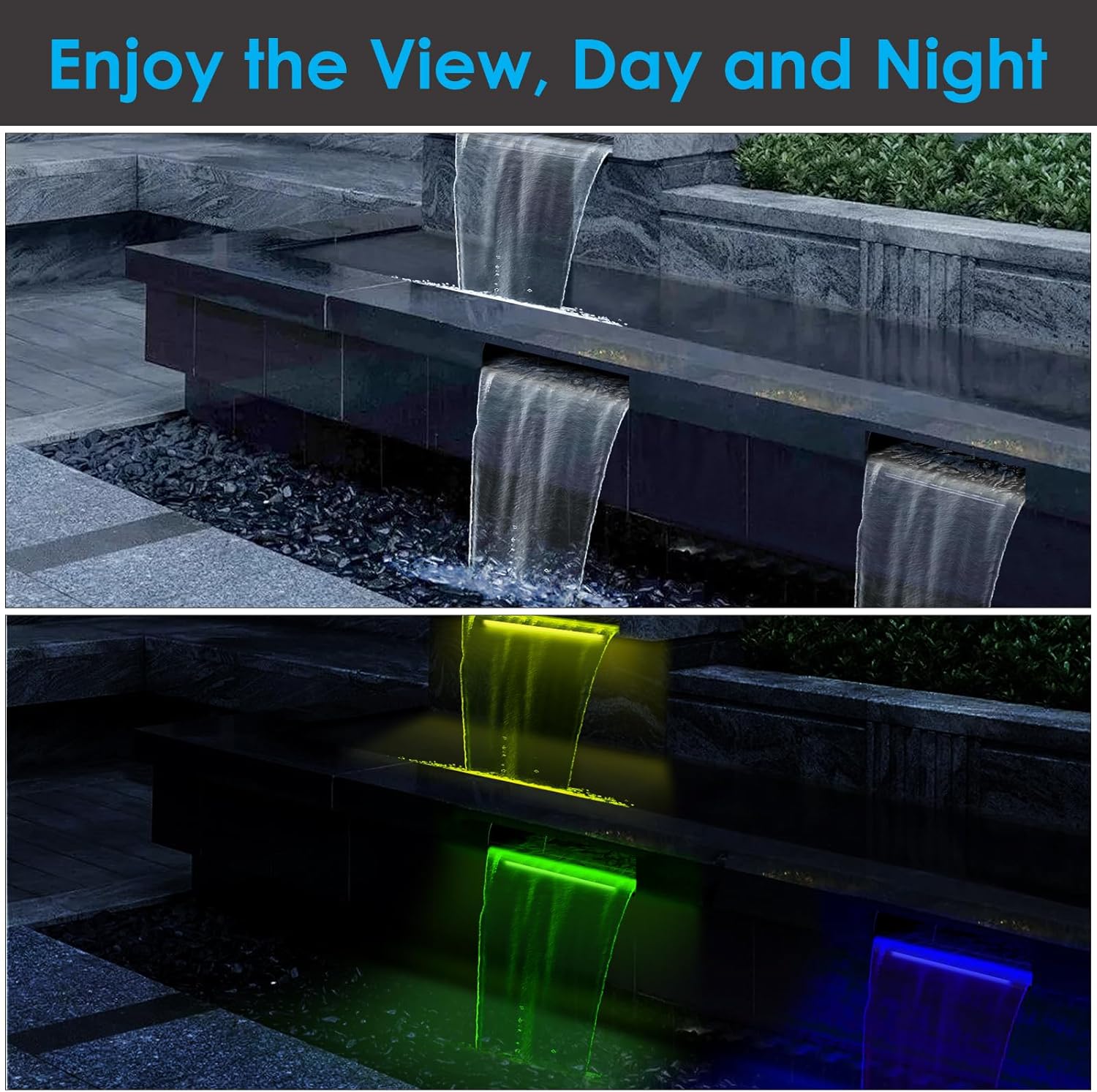 AquaMiracle All-in-1 Pond Waterfall Kit with LED Lights, 18" Stainless Steel Spillway with 800GPH Water Pump, Lighted Waterfall Fountain Outdoor for Water Garden, Backyard, Pool