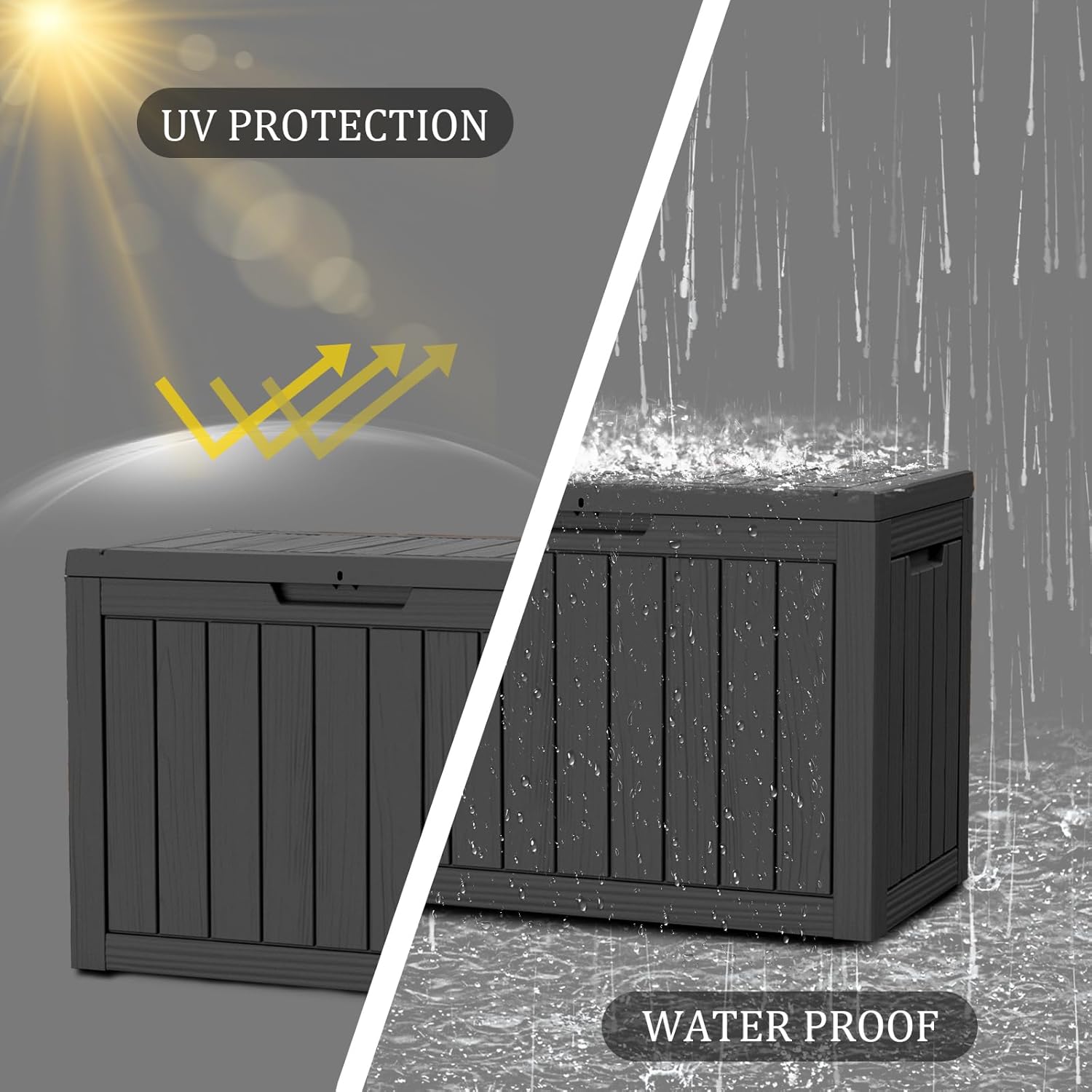 50 Gallon Plus Resin Deck Box, Waterproof Outdoor Storage Bin for Patio, Poolside, and Garden, Lockable & UV-Resistant, Ideal for Small Spaces, Black