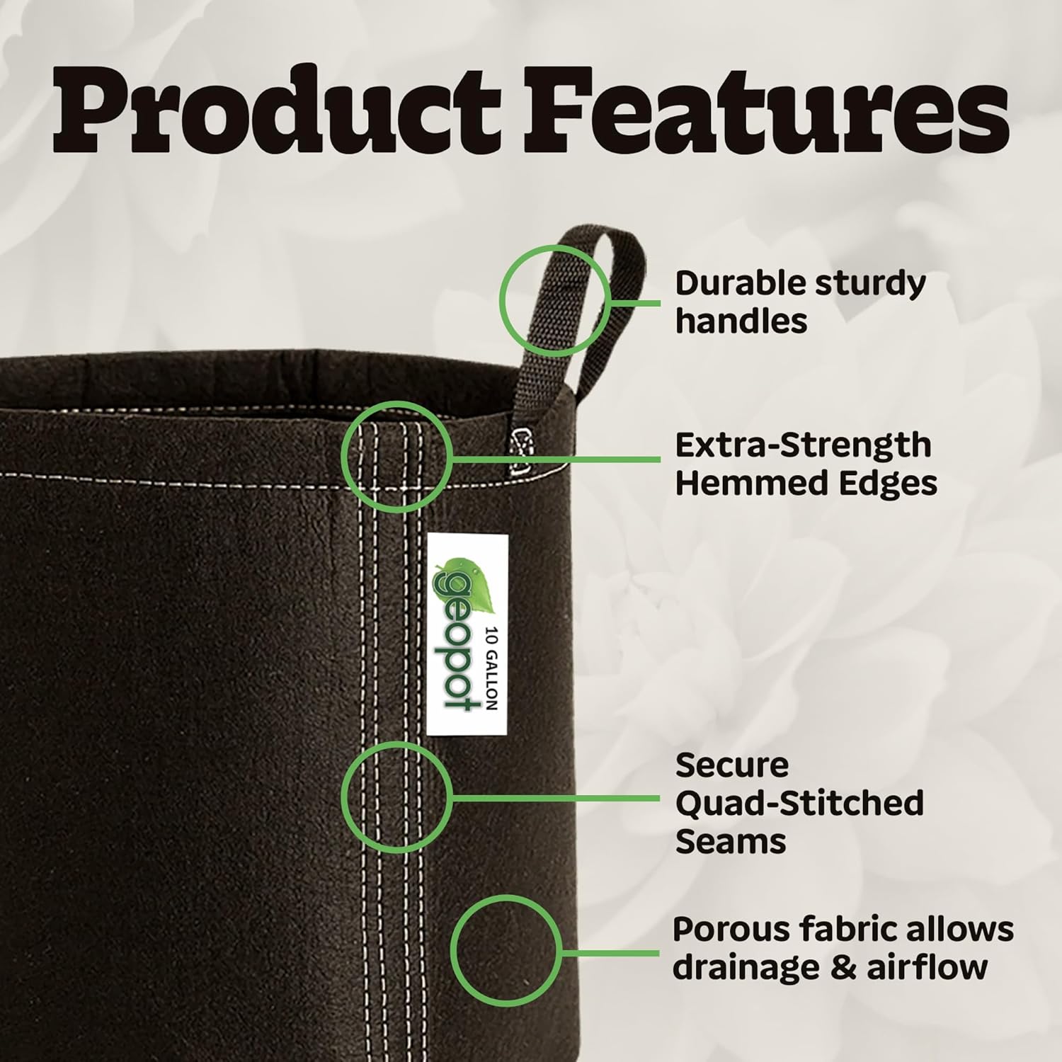 10 Gallon Fabric Grow Bags with Handles for Vegetables, Houseplants, Herbs & Flowers |5-Pack| Fabric Pots for Outdoors and Indoors, Aerated Fabric Grow Bags