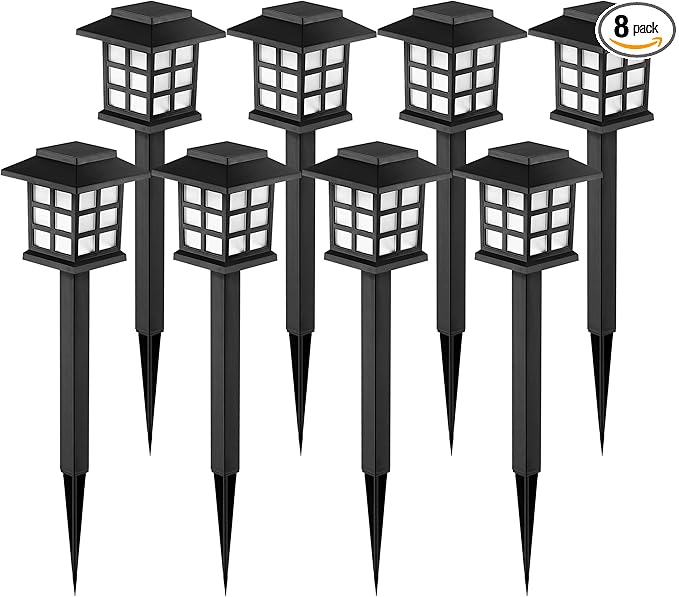 GIGALUMI Solar Outdoor Lights，8 Pack LED Solar Lights Outdoor Waterproof, Solar Walkway Lights Maintain 10 Hours of Lighting for Your Garden, Landscape, Path, Yard, Patio, Driveway