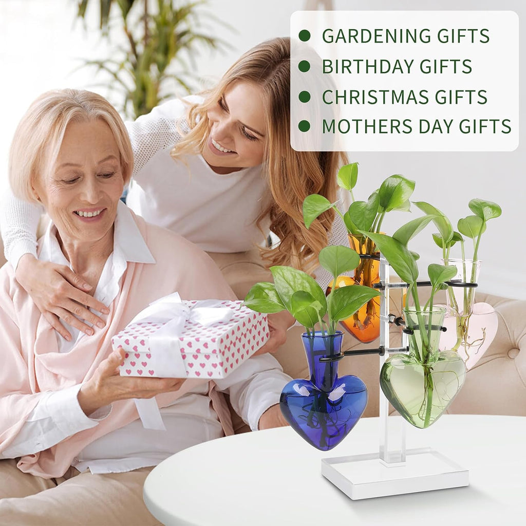 Clear Plants Propagation Stations Terrarium Kit Birthday Gift for Women for Indoor Home Office Decor Acrylic Plant Accessories - 4 Love Hear Vase