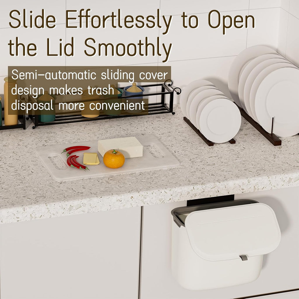 1.9 Gallon Kitchen Compost Bin Hanging Small Trash Can with Lid Under Sink Dual Installation & Triple-Seal Technology, Odorless Kitchen/Bathroom/Office Trash Can for Home, RV
