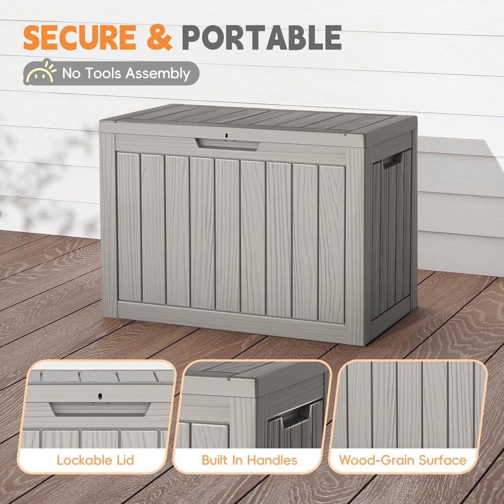 Outdoor Storage Box, 50 Gallon Waterproof Resin Deck Box, Storage Bin for Package Delivery, Patio Furniture Cushion, Garden Tools, Pool Accessories, Weatherproof and UV Resistant, Grey