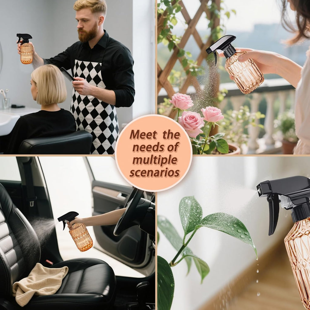 Empty Glass Spray Bottles, 15oz Refillable Water Bottle Spray, Plastic Top Pump, Reusable Adjustable Mist Sprayer Squirt, Handheld Bottles Containers Refillable for Hair, Cleaning, Gardening, Plants