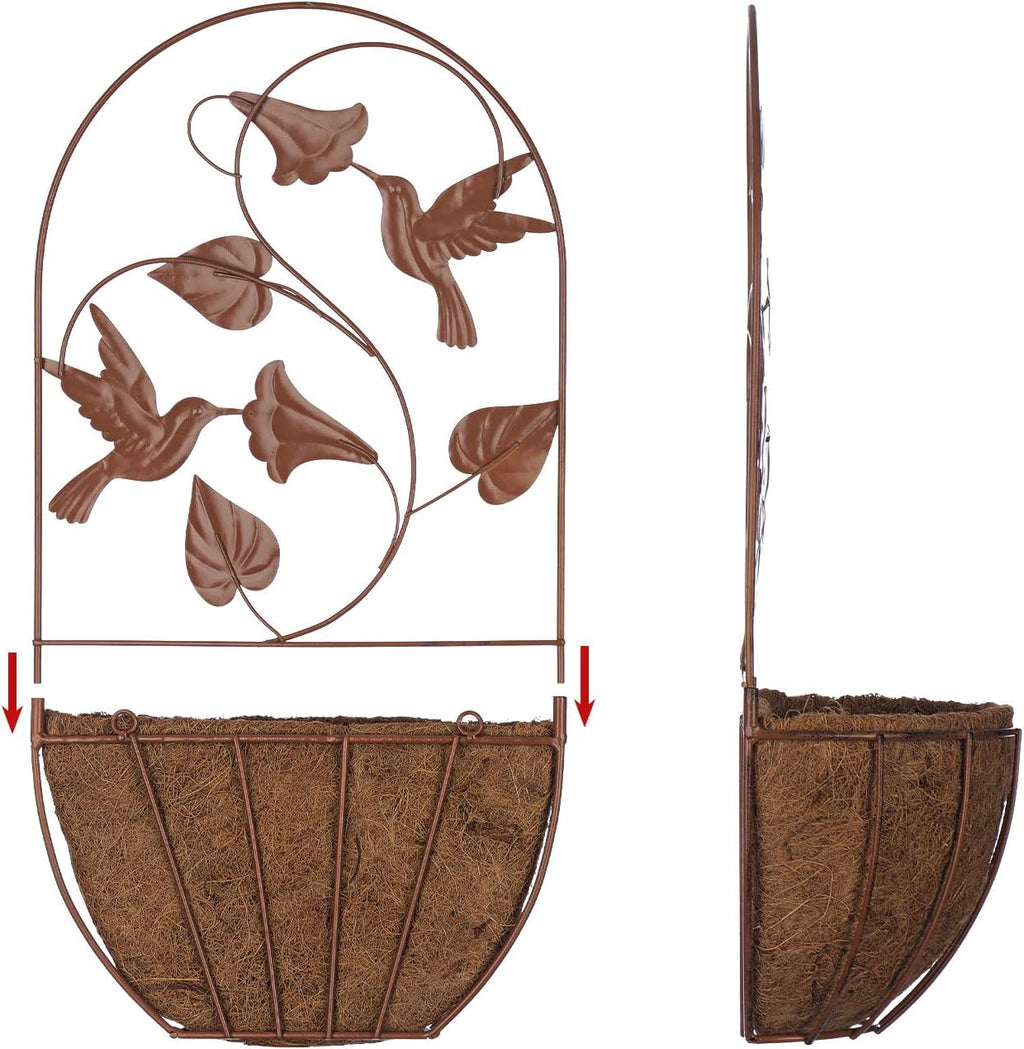BAYN 2PKs Wall Hanging Planter Decor Art with Hummingbirds, Metal Wall Mounted Planters Indoor Outdoor Wall Planter for Succulent Herb Home Garden Yard