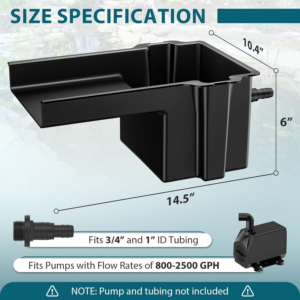 Buzzlett Waterfall Spillway with 8 inch Wide Weir, Smooth Flow Pond Waterfall Box, Easy Installation, Durable Construction, Long-Lasting for Outdoor, Ideal for Gardens, Pond Water Features and Streams
