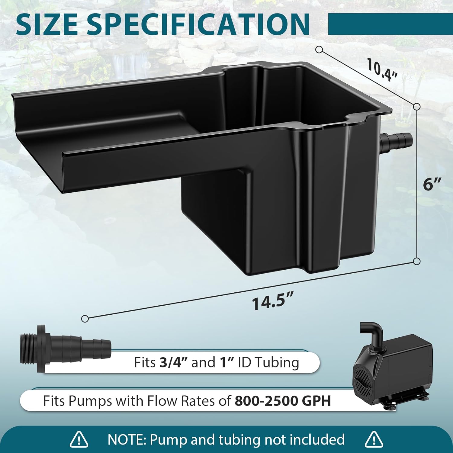 Buzzlett Waterfall Spillway with 8 inch Wide Weir, Smooth Flow Pond Waterfall Box, Easy Installation, Durable Construction, Long-Lasting for Outdoor, Ideal for Gardens, Pond Water Features and Streams