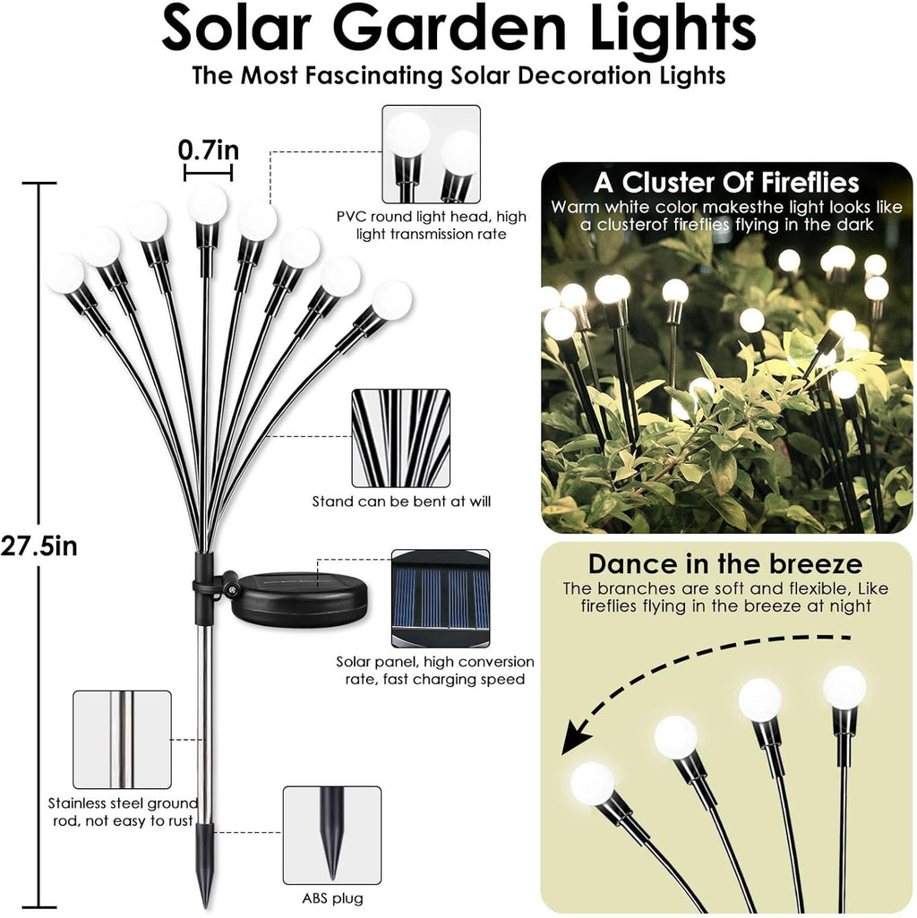 BOSSERN 2025 Solar Lights Outdoor Waterproof, 4 Pack Solar Garden Lights, Firefly Light Outdoor Waterproof, Twinkle Swaying Fairy Light for Yard Patio Pathway Garden Decoration (Cold White)