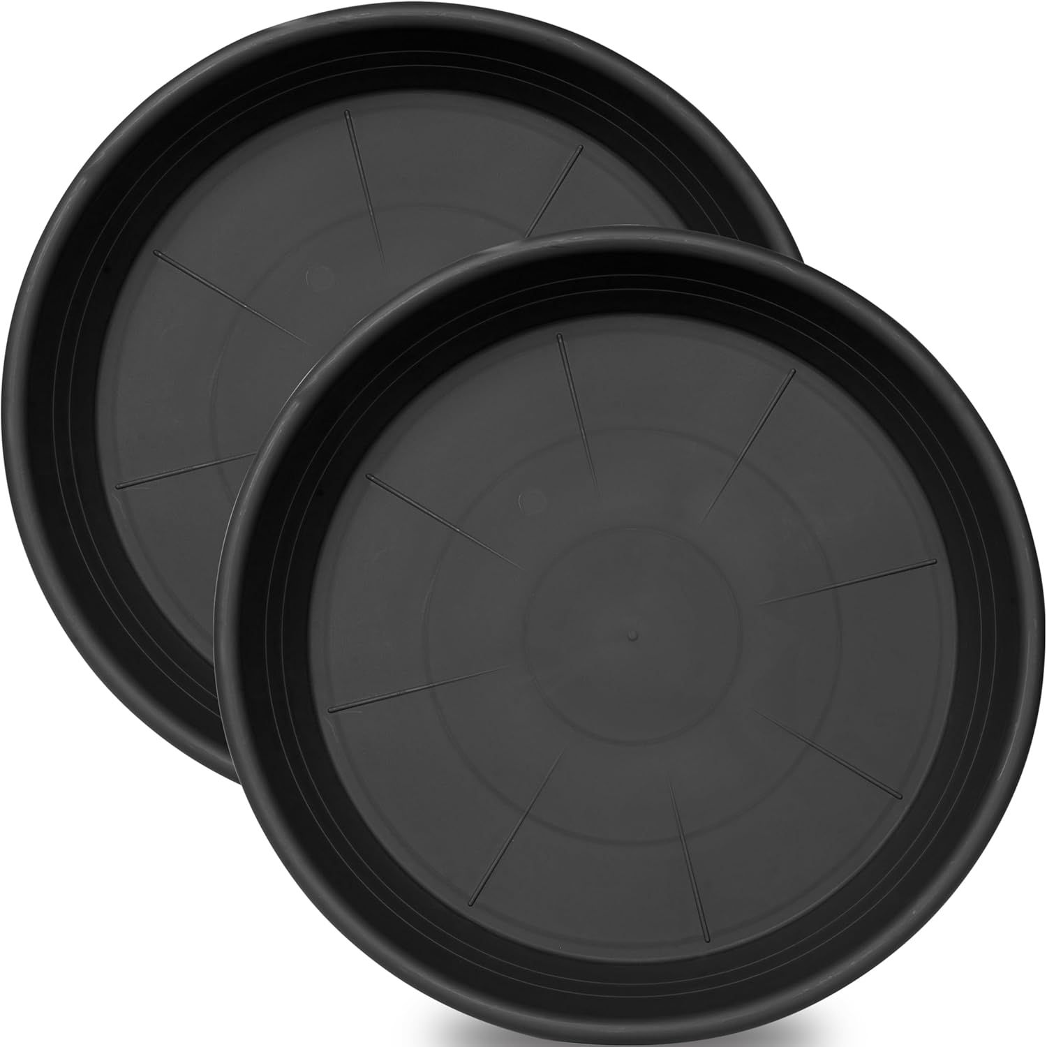 2 Pack of 16 17 inch Plant Saucer, 2.4" Depth Large Plant Tray, Heavy Duty Plant Trays for Indoors no Holes, Bird Bath Bowls, Plastic Pot Tray for Planter 14"/15"/16" (16", Black)