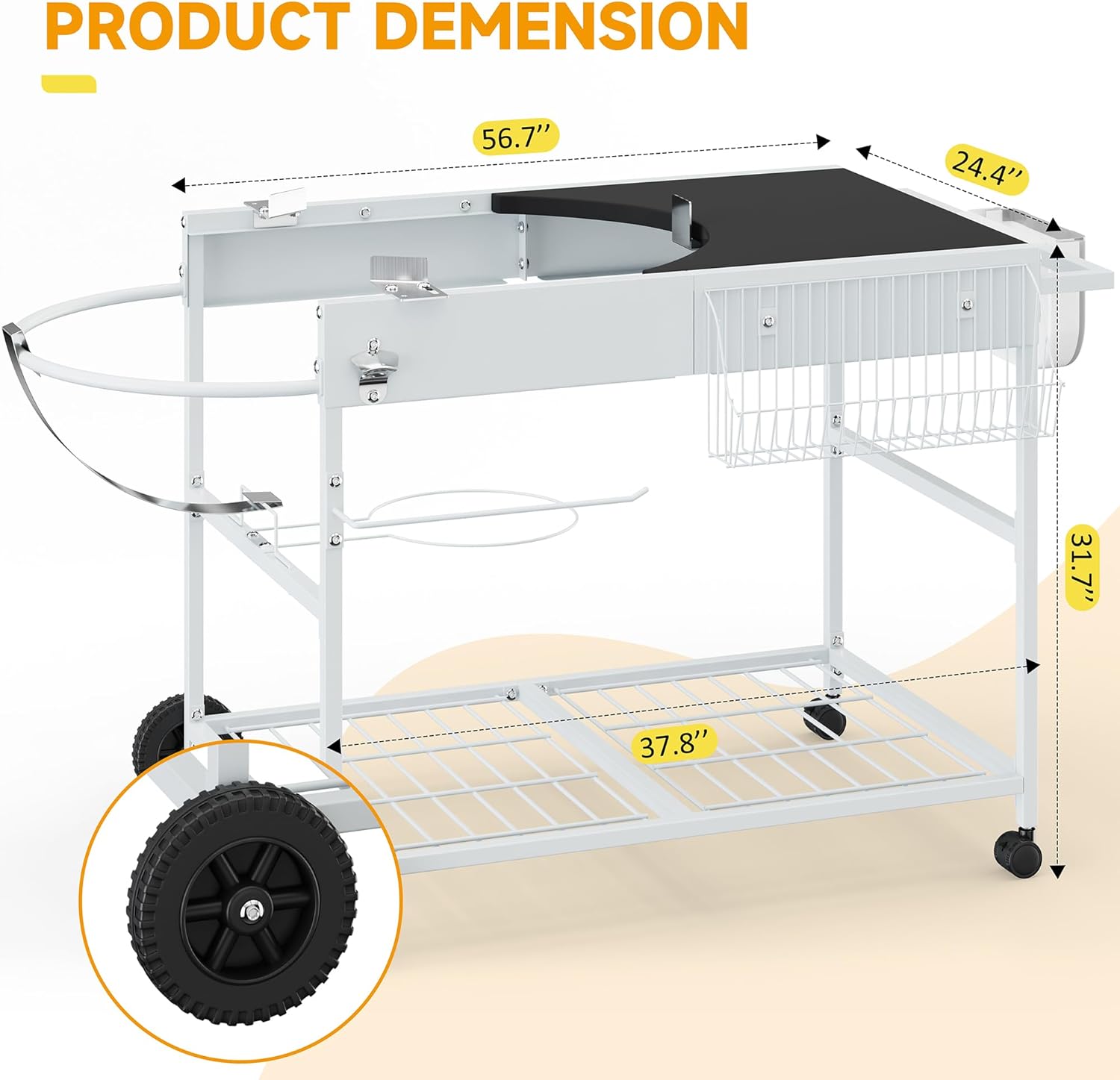 JY QAQA Grill Table for Weber 22" & 18" Original Kettle, Stand Cart for Jumbo Joe, Master-Touch, Performer Charcoal Grills with Sliding Lid Rack, Spacious Surface, Lockable Wheels for Outside