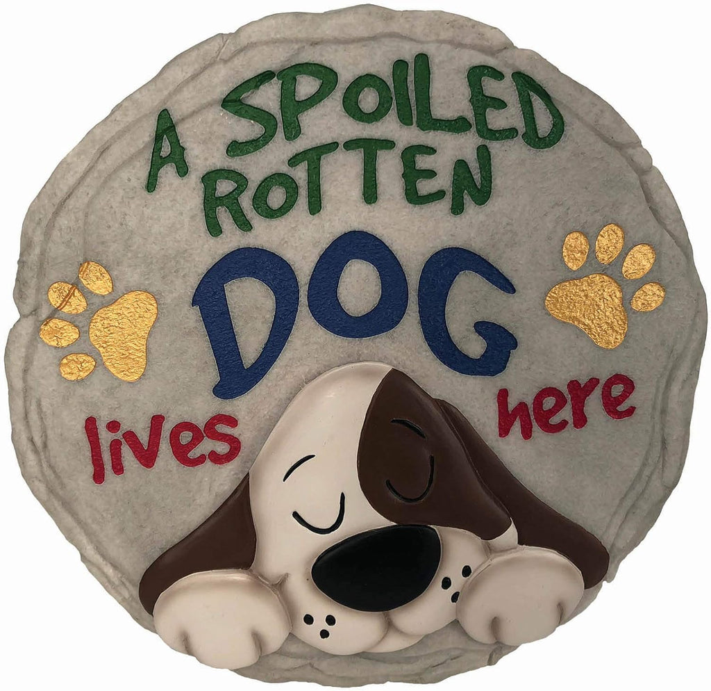 Spoontiques - Garden Décor - Spoiled Rotten Dog Stepping Stone - Decorative Stone for Garden