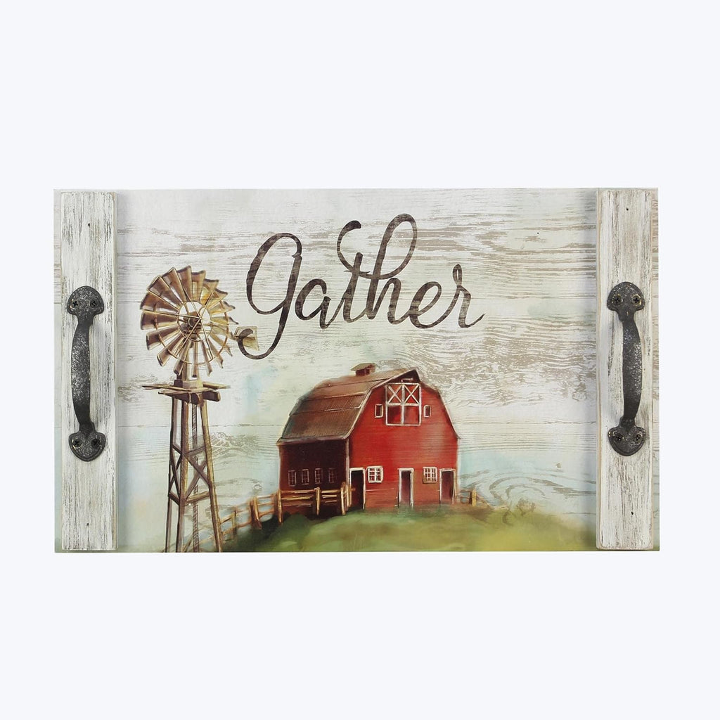 Young's Inc. Gather Barn Serving Tray - 16" W X 10" H - Modern Farmhouse Decor - Lap Trays for Eating