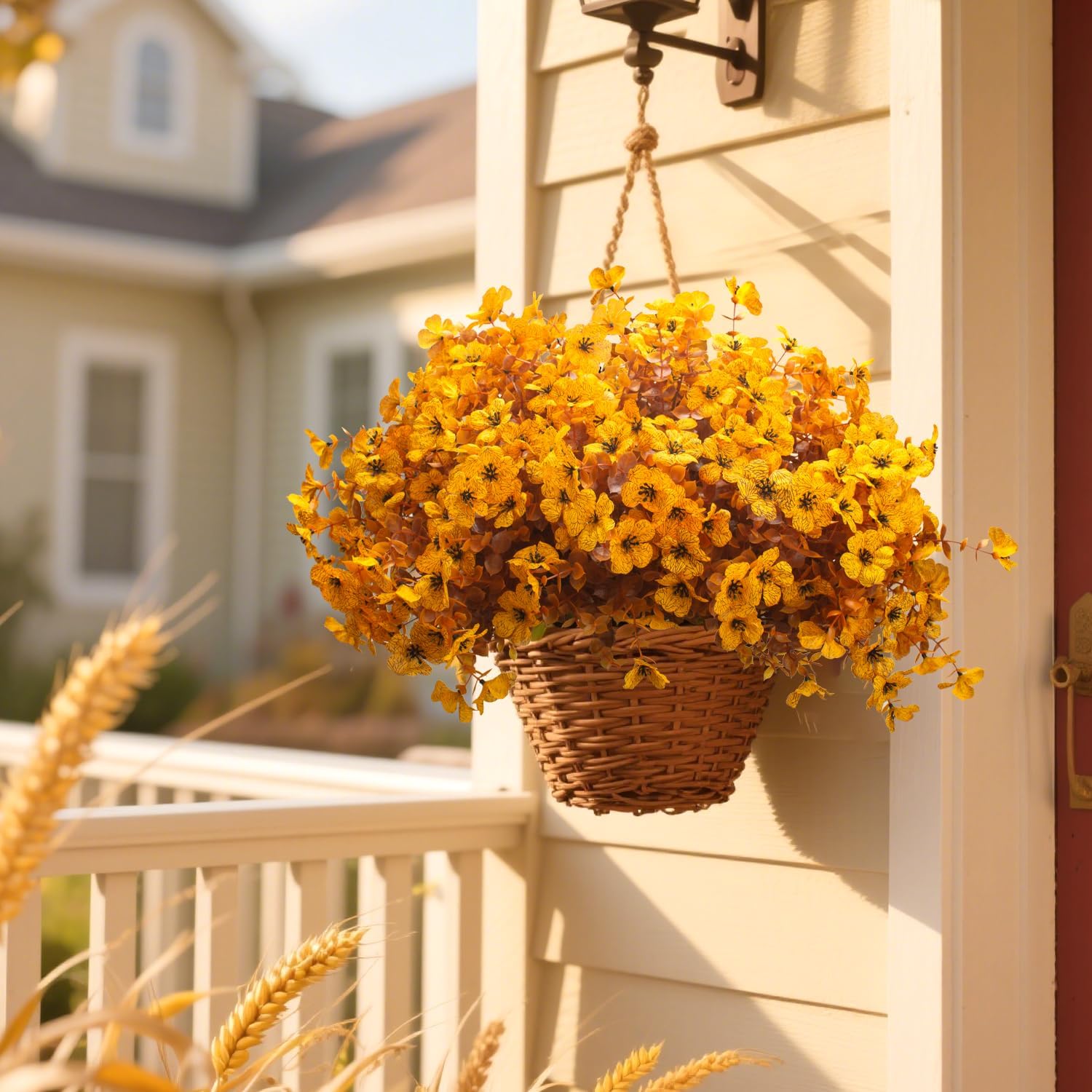 16 Bundles Artificial Fall Mums Outdoor UV Resistant, Fake Silk Plants No Fade Faux Greenery for Garden Porch Patio - Autumn Thanksgiving Christmas Home Decor (Fall Yellow)